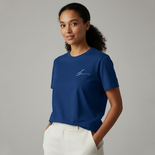 Royal blue short sleeve tee with signature logo
