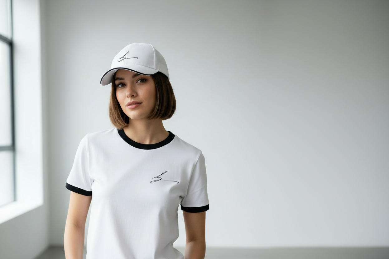 White and black ensemble with logo