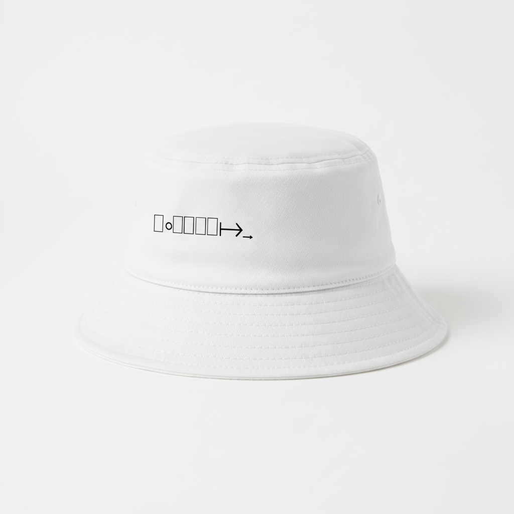 White bucket hat with exact logo