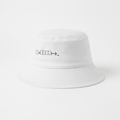 White bucket hat with exact logo