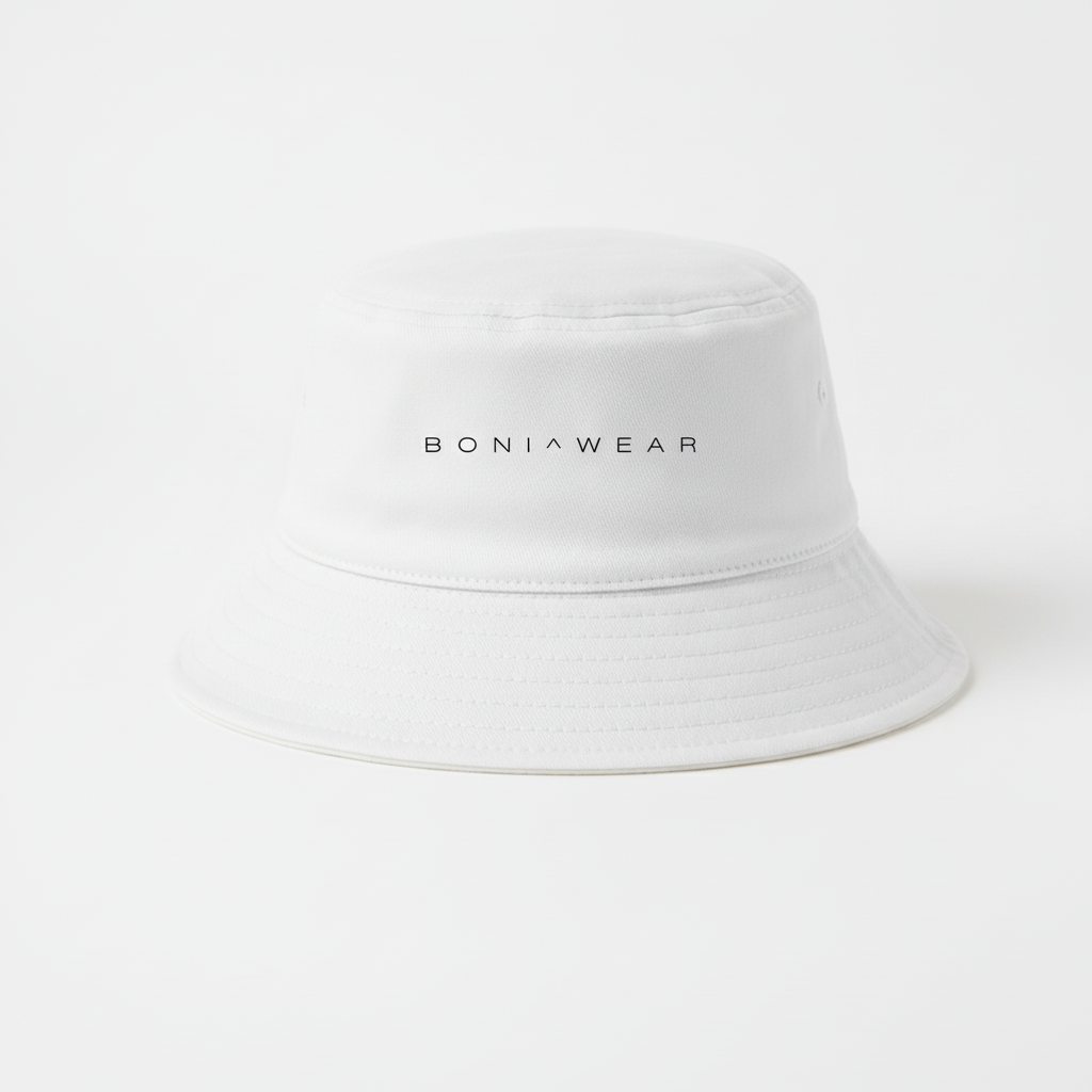 White bucket hat