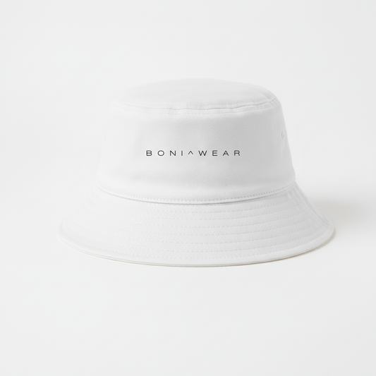 White bucket hat