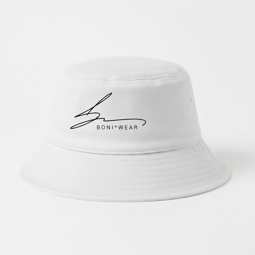White bucket hat