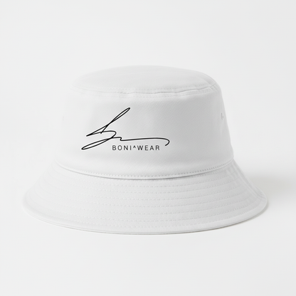 White bucket hat