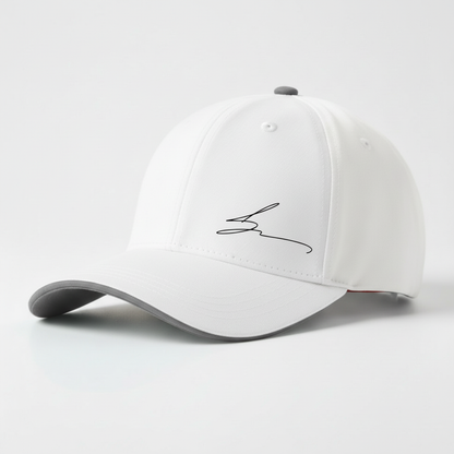 White cap with grey trim and grey logo