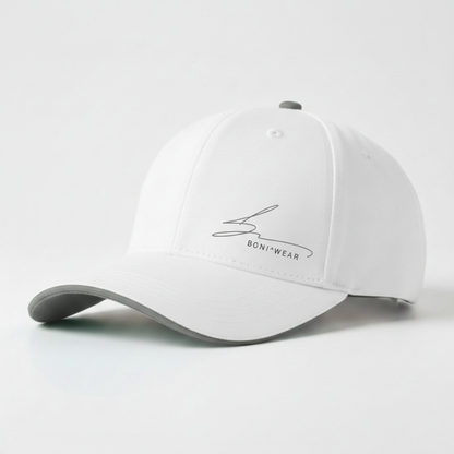 White cap with grey trim and grey logo