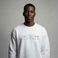 White crewneck with Boniwear arrow logo
