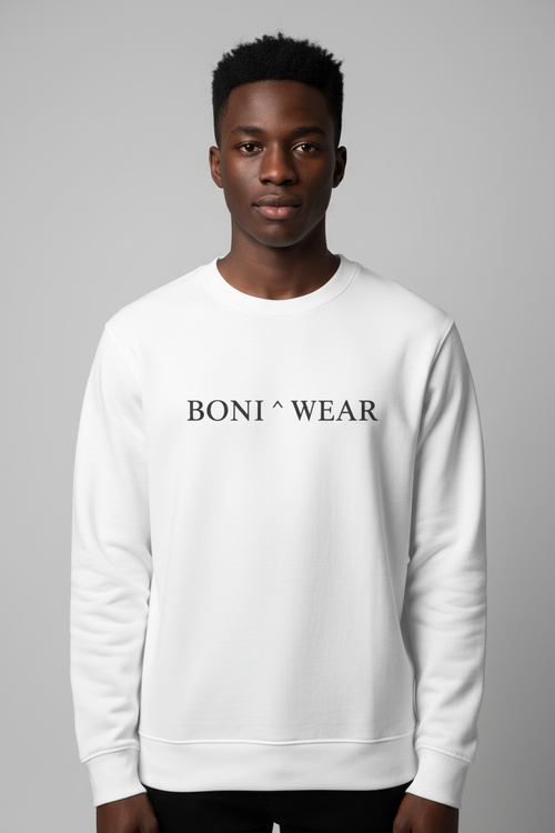 White crewneck with Boniwear logo