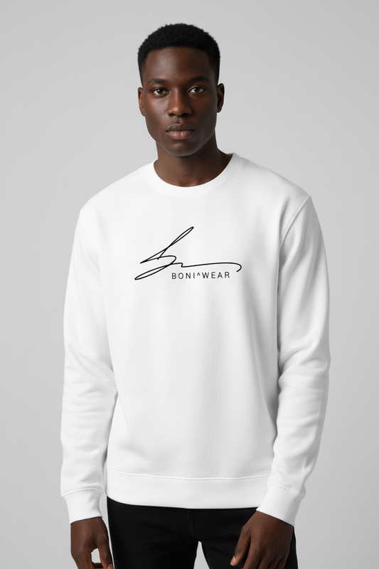 White crewneck with Boniwear signature logo