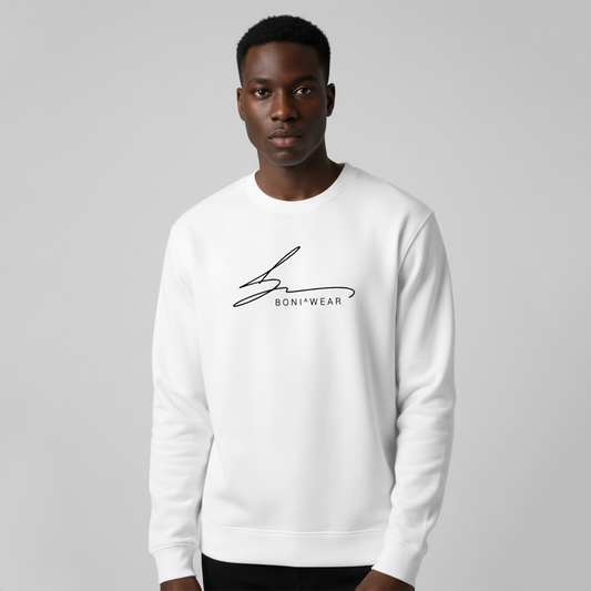 White crewneck with Boniwear signature logo