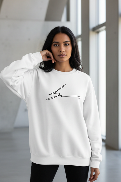 White crewneck with signature logo