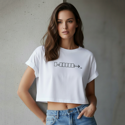 White cropped tee with BONIWEAR logo in black