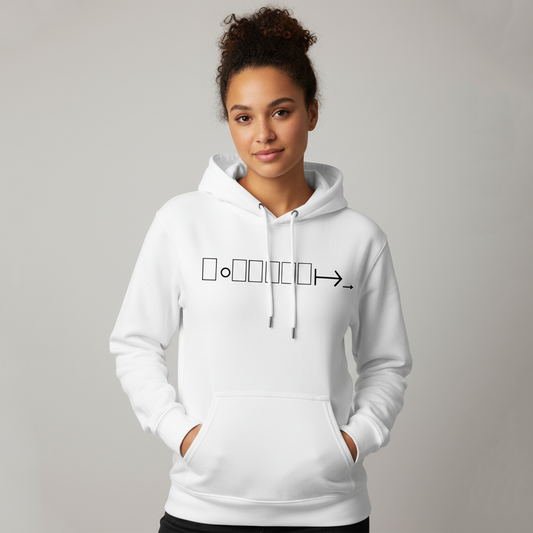 White hoodie with geometric logo