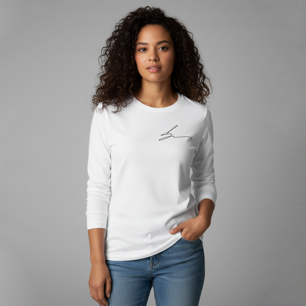 White long sleeve tee with signature logo