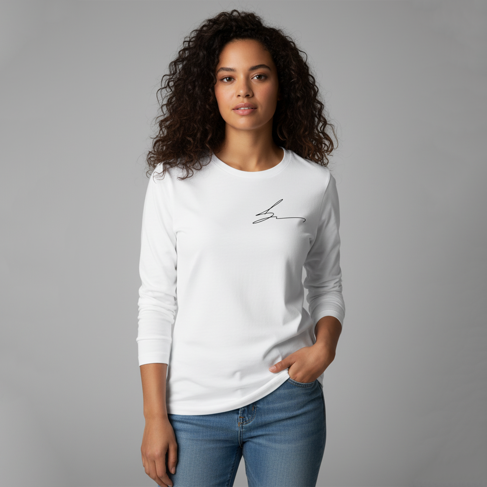 White long sleeve tee with signature logo
