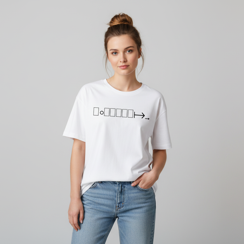 White oversized t-shirt with geometric logo design