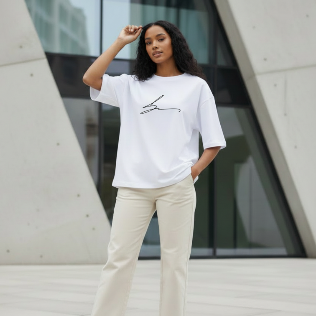 White oversized t-shirt with signature logo