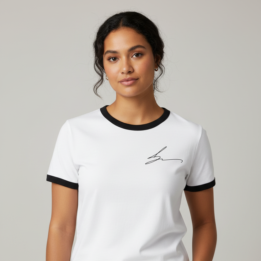 White ringer tee with black trim