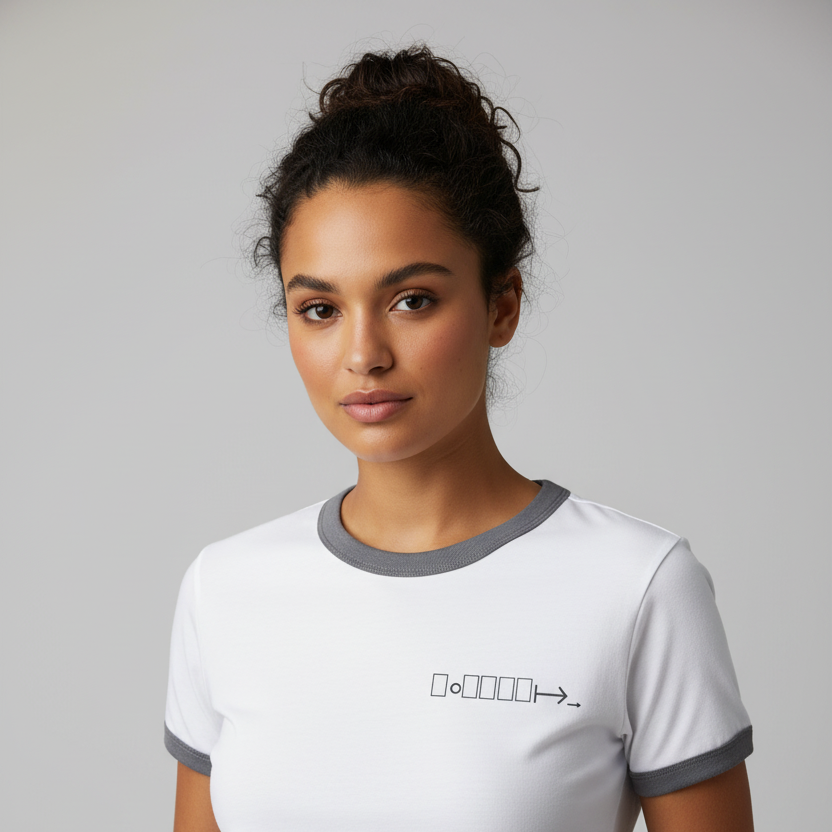 White ringer tee with gray trim and geometric logo