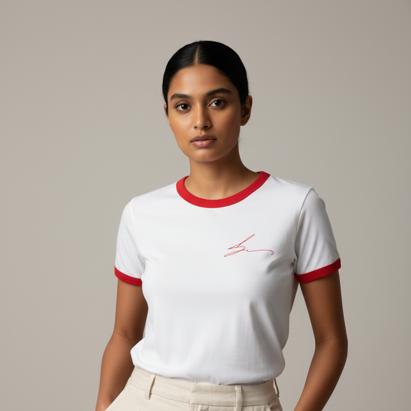 White ringer tee with red trim