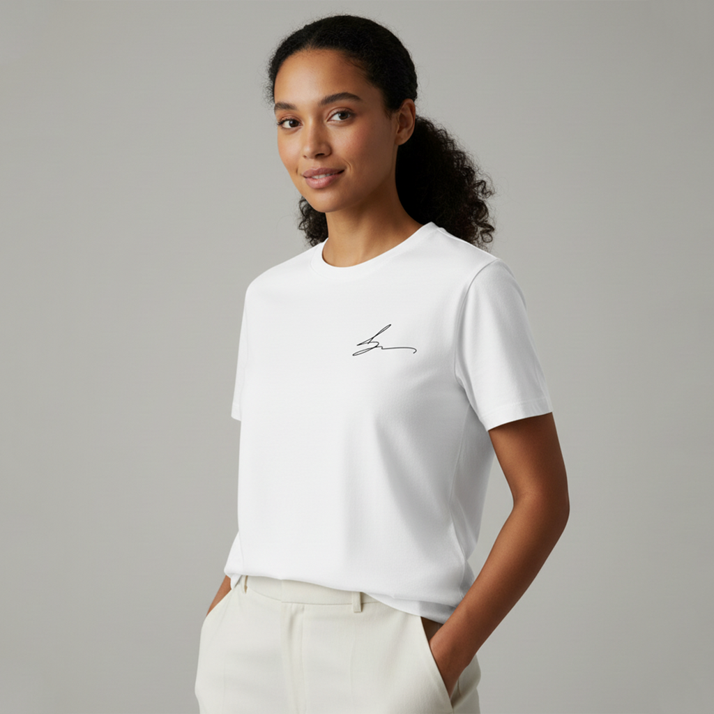 White short sleeve tee with signature logo