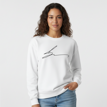 White sweatshirt with signature logo