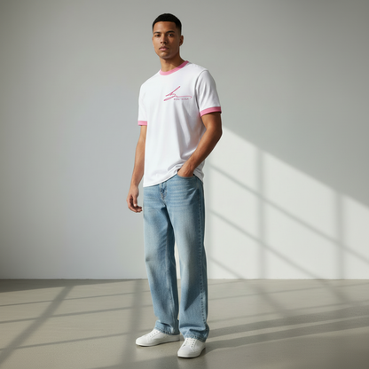 White with pink trim and pink logo