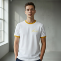 White with yellow trim and yellow logo