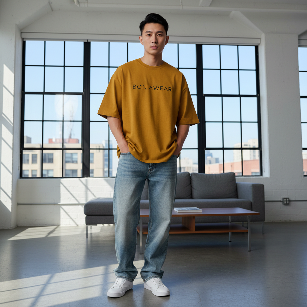 Yellow bulky fit crew neck with Boniwear logo