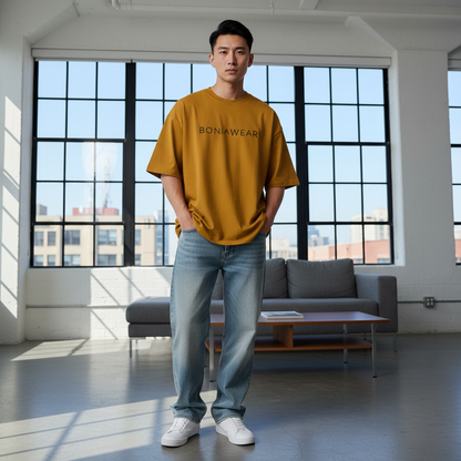 Yellow bulky fit crew neck with Boniwear logo