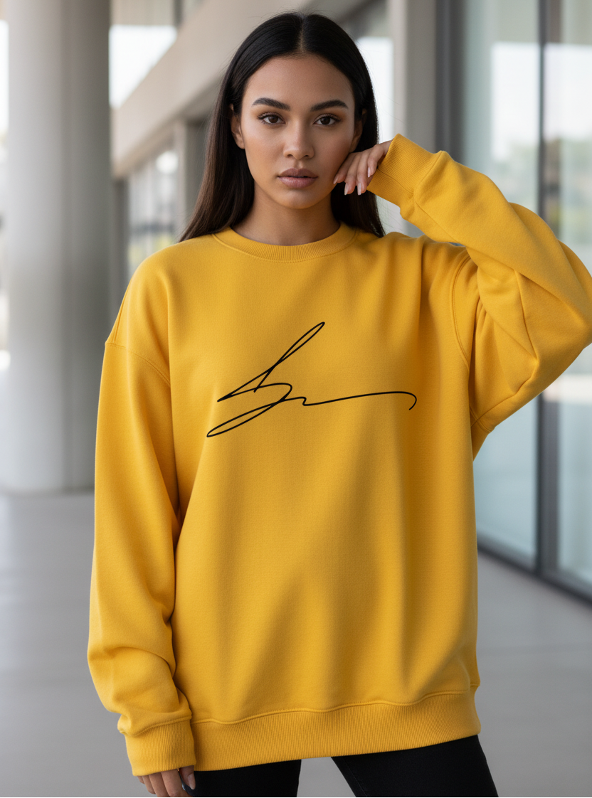 Yellow crewneck with signature logo