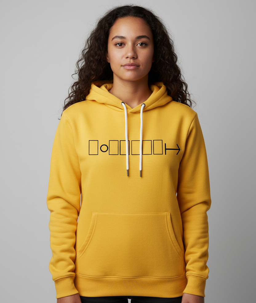 Yellow hoodie with geometric logo