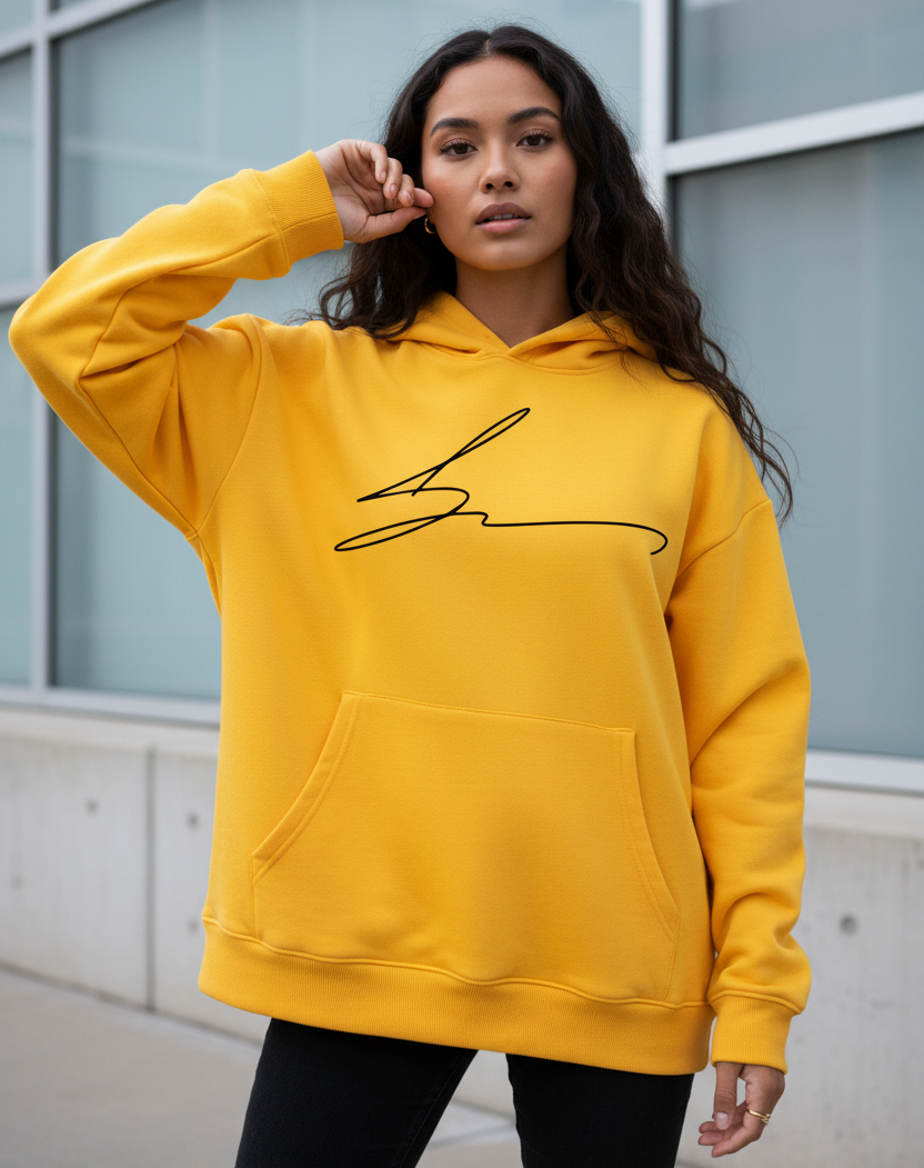 Yellow hoodie with signature logo