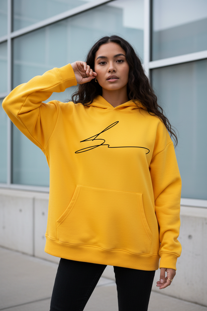 Yellow hoodie with signature logo