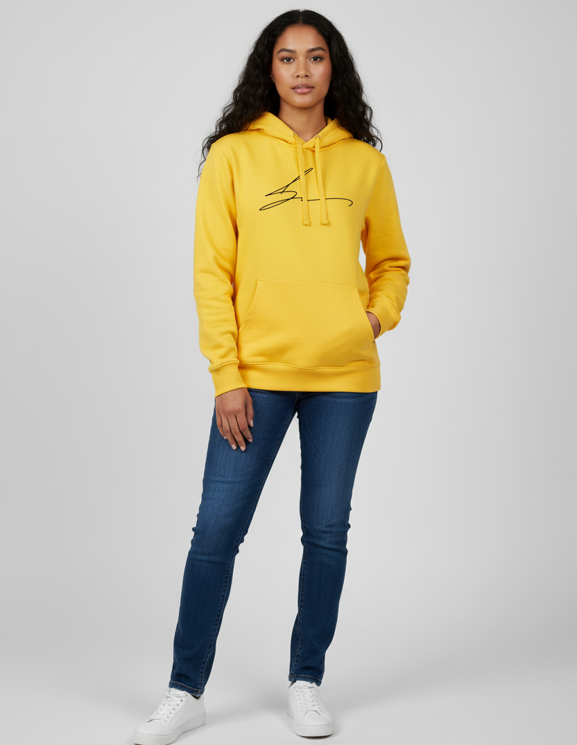 Yellow hoodie with signature logo