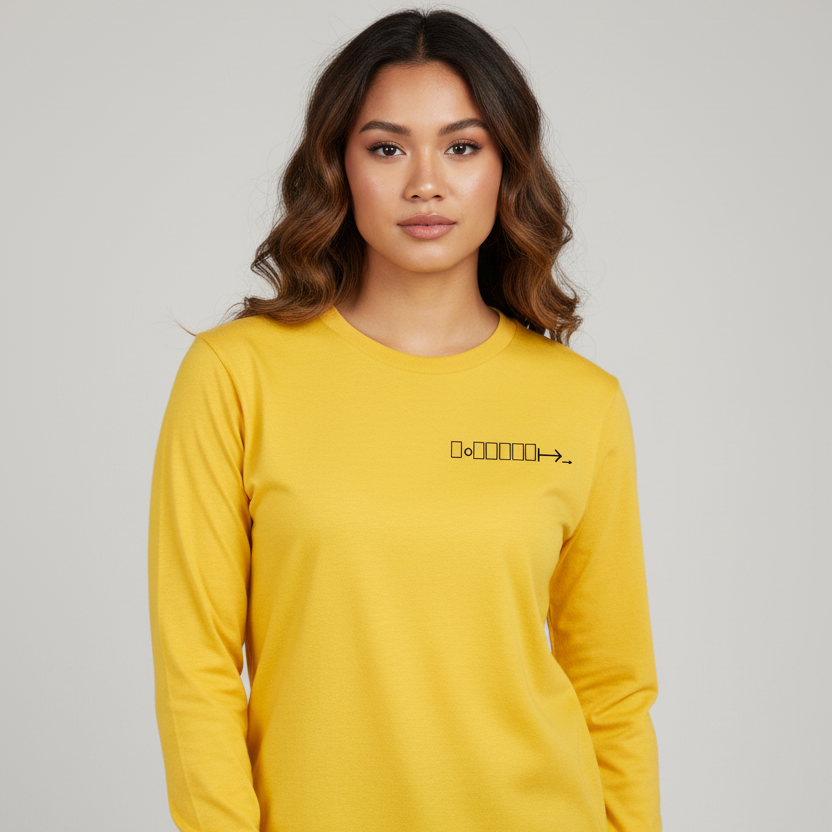 Yellow long sleeve tee with geometric logo