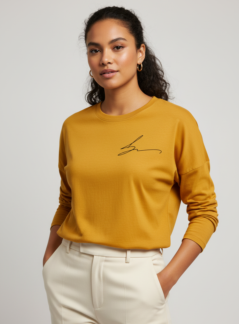 Yellow long sleeve tee with signature logo