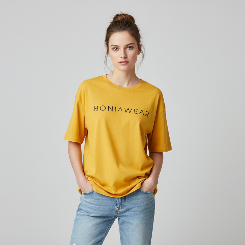 Yellow oversized t-shirt with BONIWEAR logo
