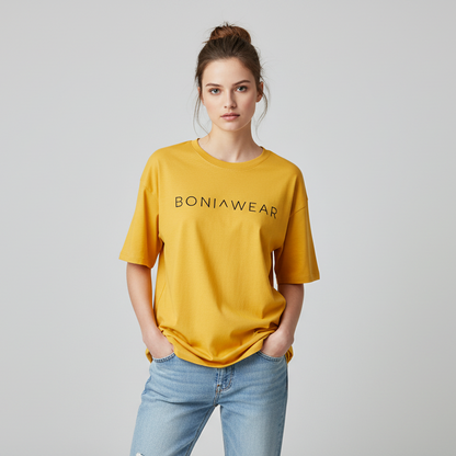 Yellow oversized t-shirt with BONIWEAR logo