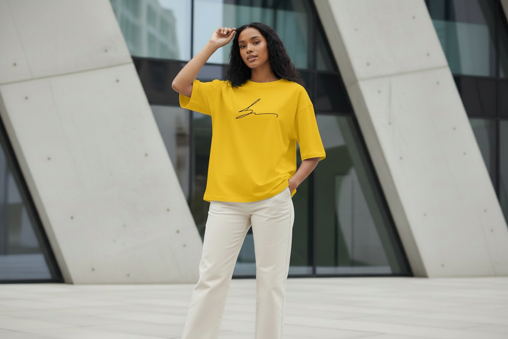 Yellow oversized t-shirt with signature logo