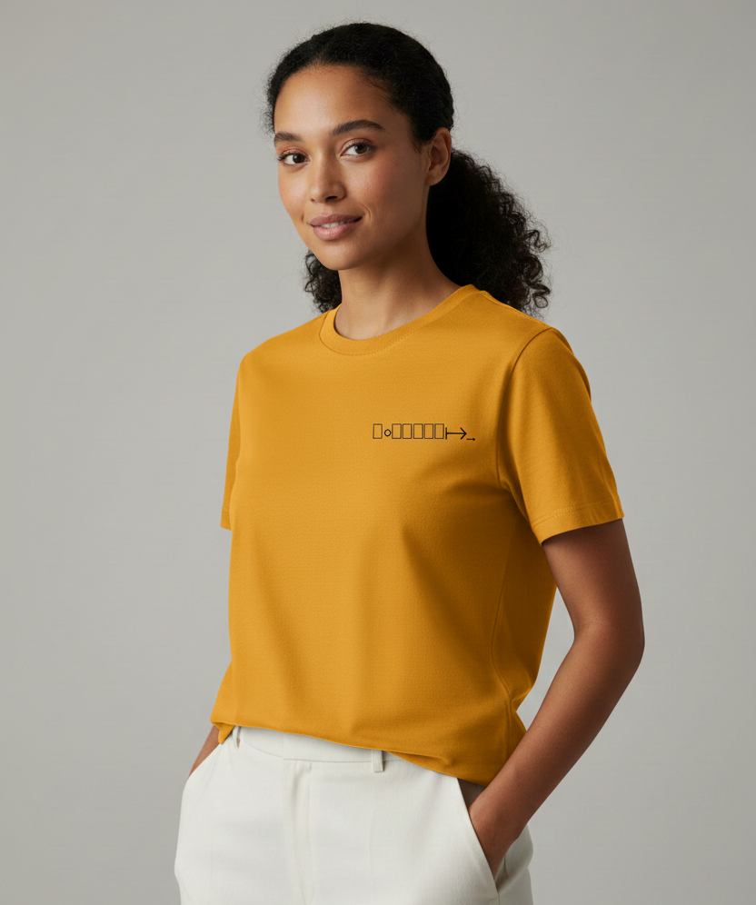 Yellow short sleeve tee with geometric logo