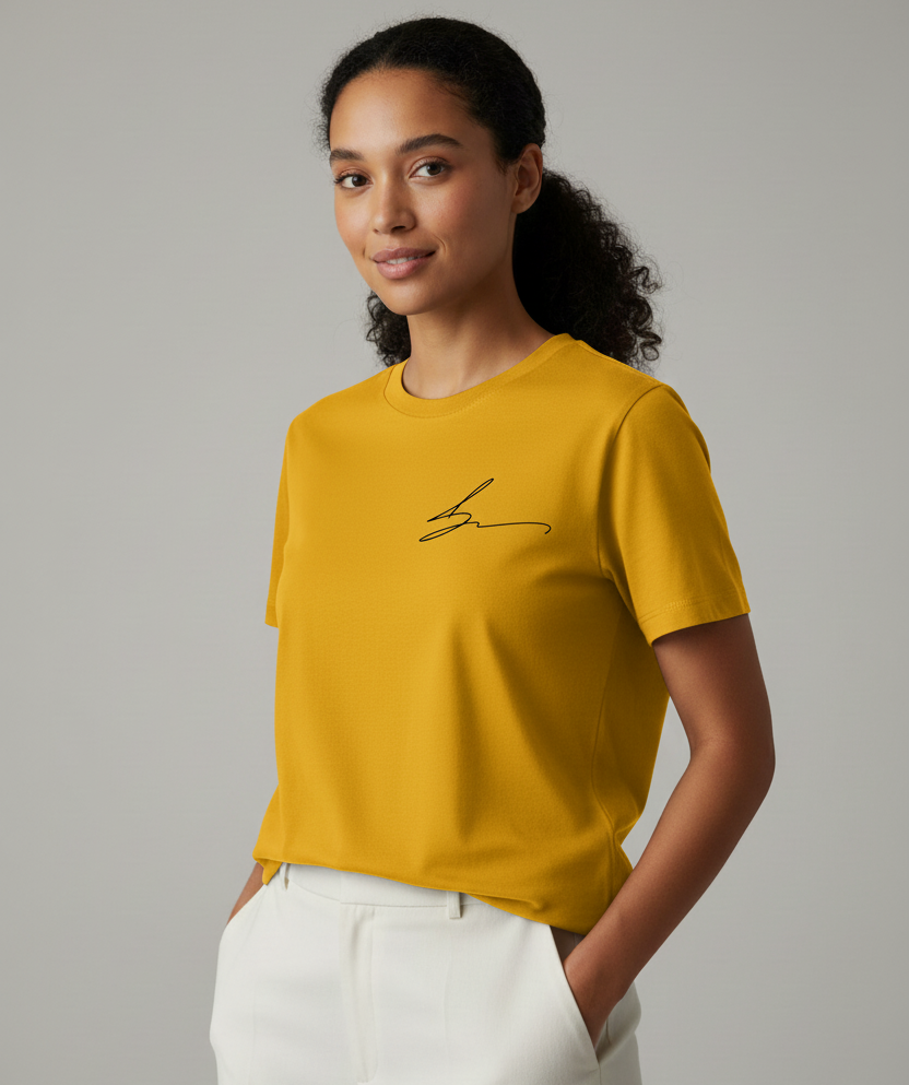 Yellow short sleeve tee with signature logo