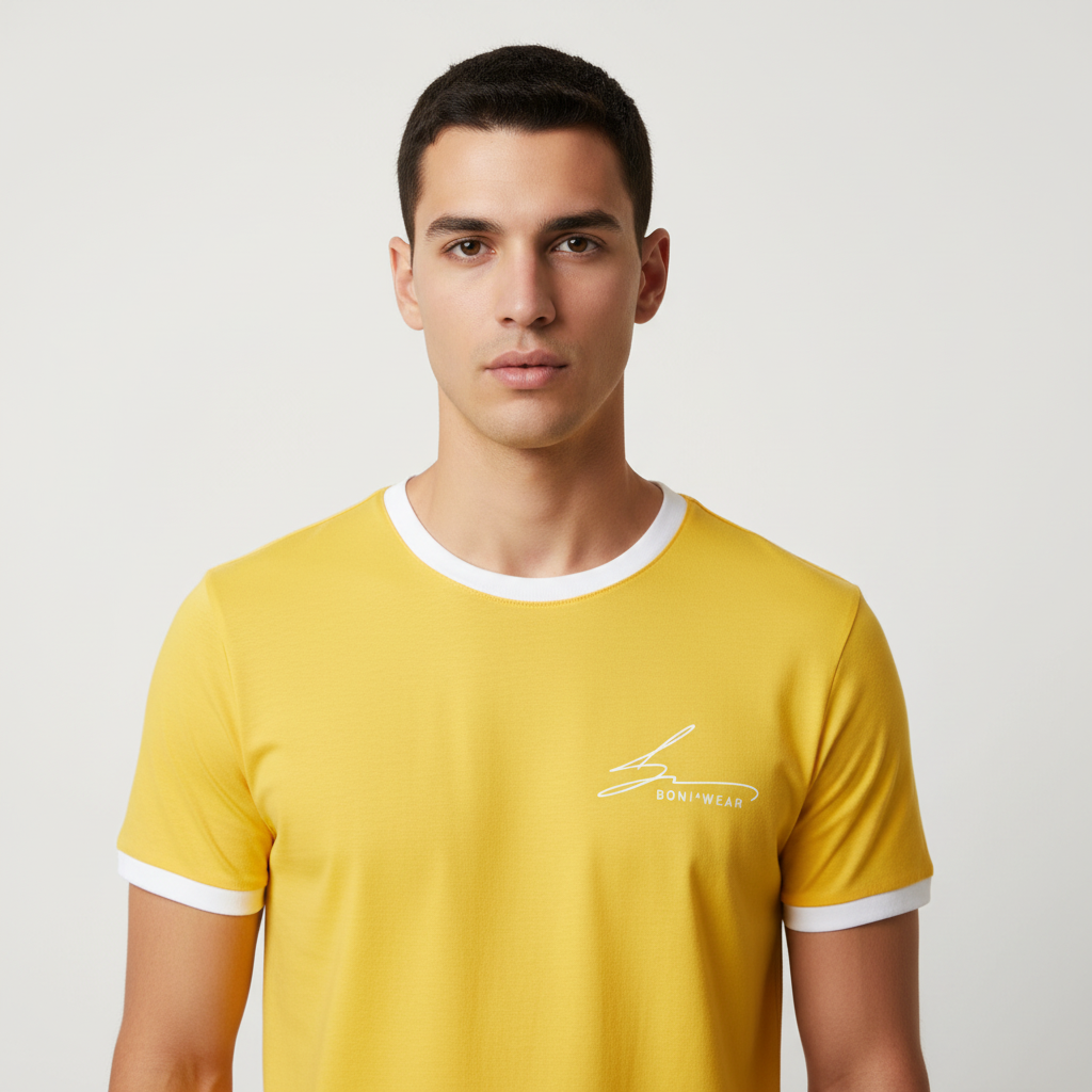 Yellow with white trim and white logo